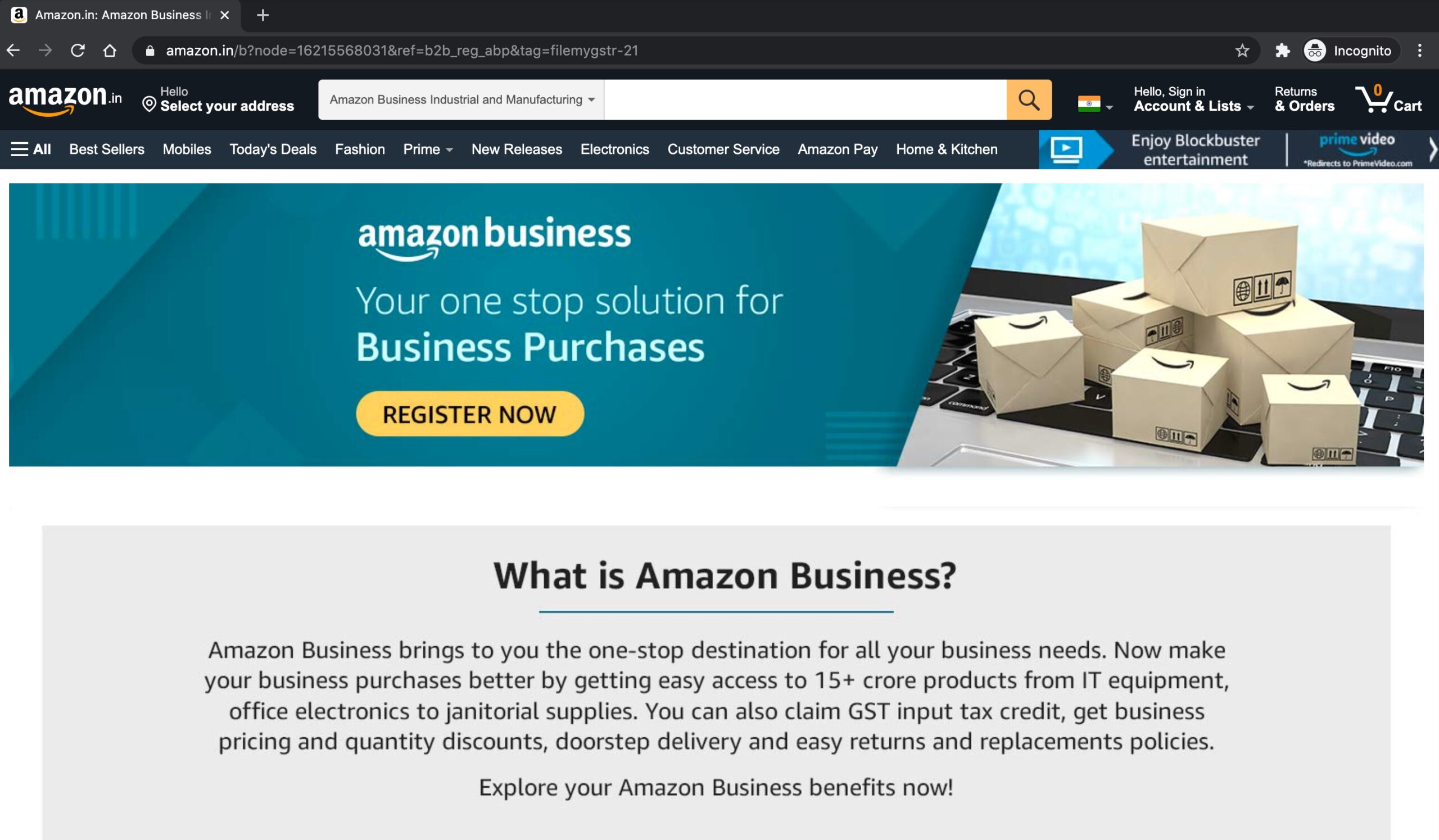Amazon Business Registration Page