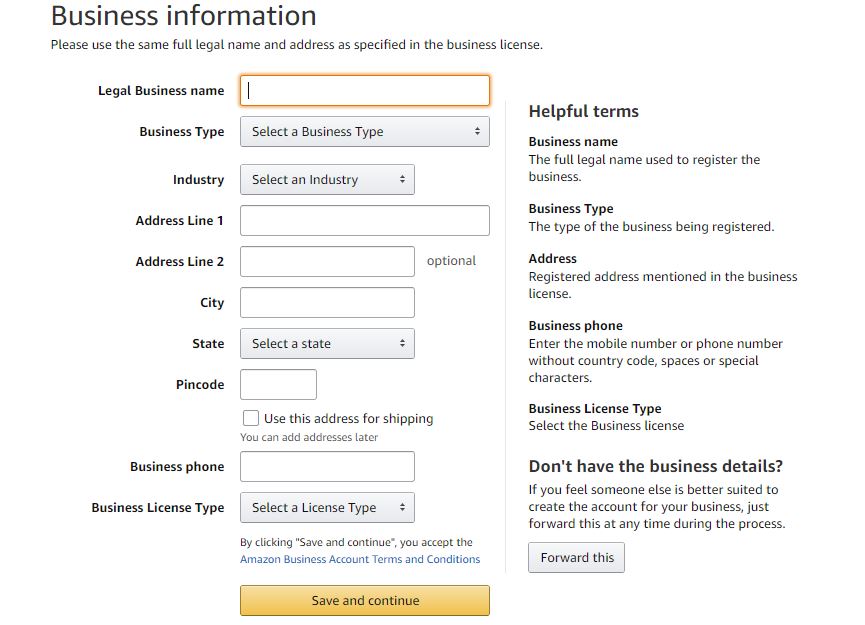 Amazon Business Registration Form